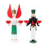 Angel and miner, green apron and red wings, for candles d=14mm